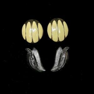 Lot of 2 Goldtone and Cream + Silvertone Clip on Monet Earrings